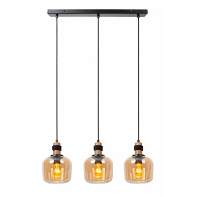Lucide - Ilona - Lampada a sospensione lineare moderna con 3 diffusori pendenti in vetro - Colore: Ambra - 3 Lampadine E27 40W - IP20 - SKU: 45408/03/62