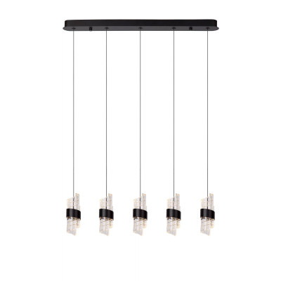 Lucide - Kligande - Lampada a sospensione moderna a LED con cinque diffusori lineari in acrilico - Colore: Nero - 5 Lampadine - Led Integrato - 8W - Lumen 620 - Gradi Kelvin 2700k Luce Calda - IP20 - SKU: 13496/35/30