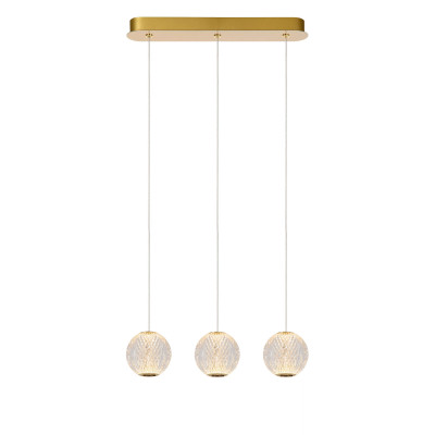 Lucide - Cintra - Lampada a sospensione moderna con 3 diffusori LED dimmerabili lineari in vetro - Colore: Oro - 3 Lampadine Led Integrato 5W - Lumen 283 - Gradi Kelvin 2700k Luce Calda - IP20 - SKU: 13499/12/60