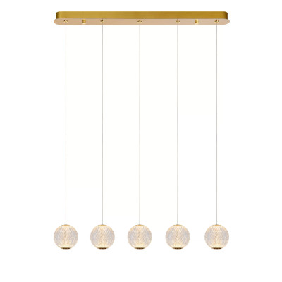 Lucide - Cintra - Lampada a sospensione moderna con 5 diffusori LED dimmerabili lineari in vetro - Colore: Oro - 5 Lampadine Led Integrato 5W - Lumen 290 - Gradi Kelvin 2700k Luce Calda - IP20 - SKU: 13499/21/60