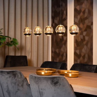 Lucide - Sentubal - Lampada a sospensione moderna con 5 diffusori LED dimmerabili lineari in vetro - Colore: Nero - 5 Lampadine Led Integrato 5W - Lumen 230 - Gradi Kelvin 2700k Luce Calda - IP20 - SKU: 13498/25/30