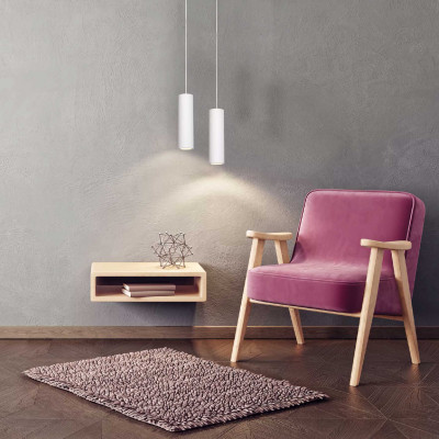 Lucide - Gipsy - Lampada a sospensione moderna con diffusore in cemento di forma cilindrica - Colore: Bianco - 1 Lampadina GU10 35W - 20 - SKU: 35400/25/31