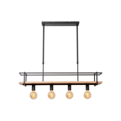 Lucide - Milonga - Lampada a sospensione moderna con mensola in legno e 4 diffusori lineari - 4 Lampadine E27 40W - IP20 - SKU: 21432/04/