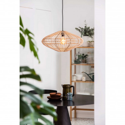 Lucide - Magali - Lampada a sospensione moderna con struttura in metallo e paralume in rotan - 1 Lampadina E27 40W - IP20 - SKU: 03435/56/