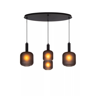 Lucide - Eloise - Lampada a sospensione moderna in metallo con quattro diffusori in vetro - Colore: Nero - 4 Lampadine E27 40W - IP20 - SKU: 45405/04/30