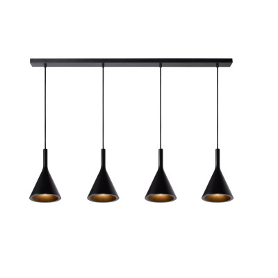 Lucide - Gipsy - Lampada a sospensione moderna lineare con diffusore a forma di cono in ceramica - Colore: Nero - 1 Lampadina E27 25W - 20 - SKU: 35410/04/30