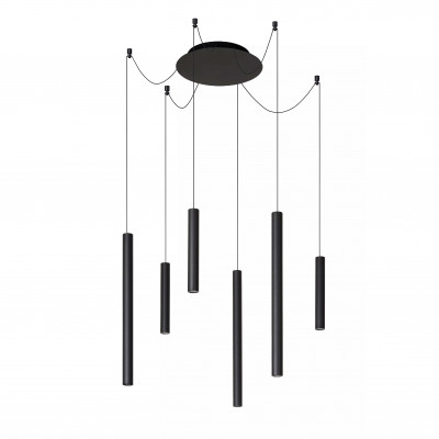 Lucide Lorenz Lampada a sospensione moderna rotonda in metallo e 6 diffusori a LED dimmerabile Colore: Nero