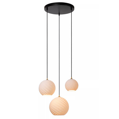 Lucide - Bina - Lampada a sospensione moderna struttura in metallo 3 diffusori in vetro opalino - Colore: Nero - 3 Lampadine E27 60W - IP20 - SKU: 13451/03/31