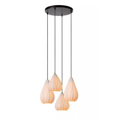 Lucide - Cinzia - Lampada a sospensione moderna struttura in metallo 4 diffusori in porcellana - Colore: Nero - 4 Lampadine E27 60W - IP20 - SKU: 13452/04/31
