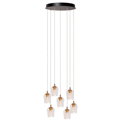 Lucide - Berliane - Lampada a sospensione rotonda a LED dimmerabile con 7 diffusori in vetro - Colore: Trasparente - 7 Lampadine Led Integrato 4W - Lumen 150x7 - Gradi Kelvin 2700k Luce Calda - IP20 - SKU: 00430/28/60
