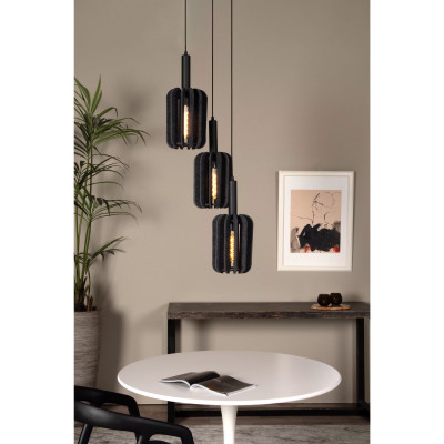 Lucide - Rafal - Lampada a sospensione rotonda con 3 diffusori in feltro dal design moderno - Colore: Nero - 3 Lampadine E27 60W - IP20 - SKU: 45492/13/36