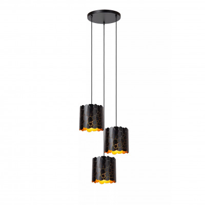 Lucide - Almelo - Lampada a sospensione rotonda con 3 diffusori in metallo dal design moderno - Colore: Nero - 3 Lampadine E27 60W - IP20 - SKU: 21434/13/30