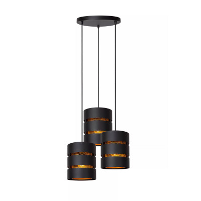 Lucide - Rosas - Lampada a sospensione rotonda con 3 diffusori in metallo dal design moderno - Colore: Nero - 3 Lampadine E27 60W - IP20 - SKU: 21433/13/30