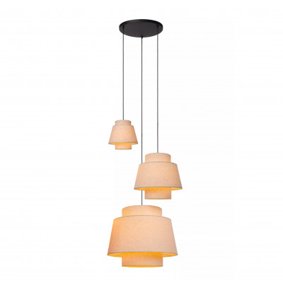 Lucide - Tribute - Lampada a sospensione rotonda con 3 diffusori in tessuto dal design moderno - Colore: Nero - 3 Lampadine E27 40W - IP20 - SKU: 21435/13/38