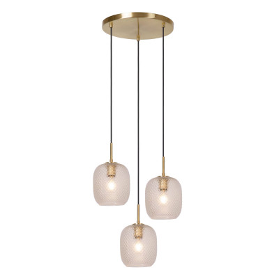 Lucide - Alicent - Lampada a sospensione rotonda con 3 diffusori in vetro dal design moderno - Colore: Ottone - 3 Lampadine E27 60W - IP20 - SKU: 03450/03/02