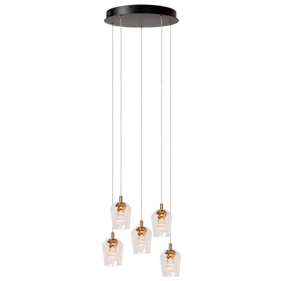 Lucide - Berliane - Lampada a sospensione rotonda con 5 diffusori in vetro a LED dimmerabile - Colore: Trasparente - 5 Lampadine Led Integrato 4W - Lumen 200x5 - Gradi Kelvin 2700k Luce Calda - IP20 - SKU: 00430/21/60