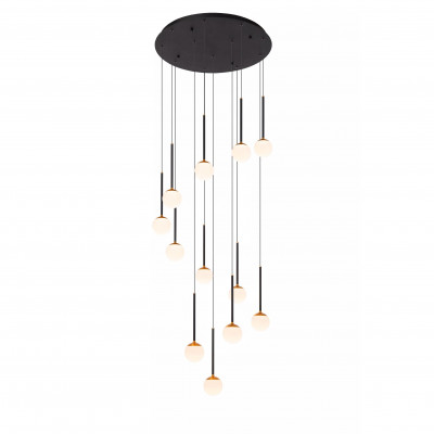 Lucide - Calina - Lampada a sospensione rotonda in alluminio con 12 diffusori in acrilico a boccia - Colore: Nero - 12 Lampadine Led Integrato 8W - Lumen 360 - Gradi Kelvin 2700k Luce Calda - IP20 - SKU: 24404/84/30