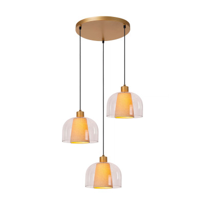Lucide - Gunhild - Lampada a sospensione rotonda moderna in metallo con tre diffusori in vetro - Colore: Oro - 3 Lampadine E27 60W - IP20 - SKU: 30460/13/60