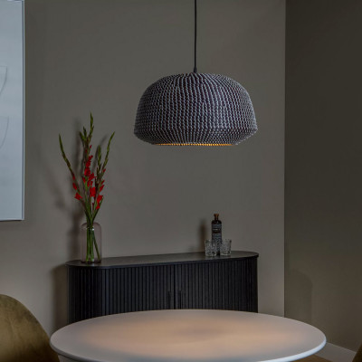 Lucide - Maduka - Lampada a sospensione struttura in metallo e diffusore in rattan - Colore: Nero - 1 Lampadina E27 100W - IP20 - SKU: 10450/47/30