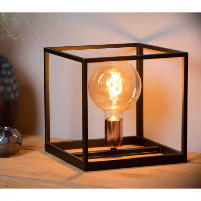 Lucide - Arthur - Lampada da comodino con struttura in metallo cubica dal design moderno - Colore: Nero - 1 Lampadina E27 60W - IP20 - SKU: 08524/01/30