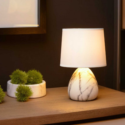 Lucide Marmo Abat-jour moderna in ceramica effetto marmo con paralume in cotone Colore: Bianco