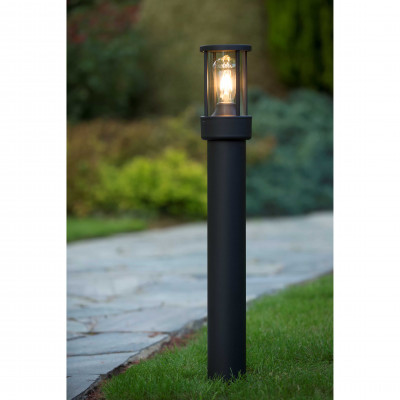 Lucide - Lori - Lampione da giardino con struttura moderna in alluminio e diffusore in vetro - Colore: Antracite - 1 Lampadina E27 15W - 44 - SKU: 14893/80/30
