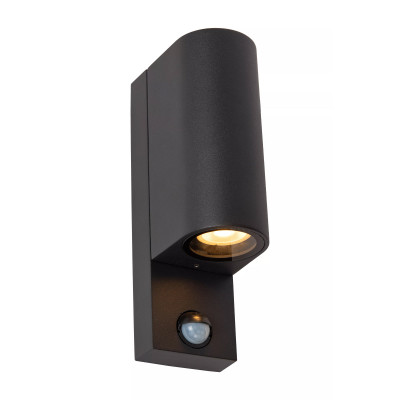 Lucide - Zaro - Lampada da parete grande tonda da esterno con sensore di movimento - Colore: Nero - 1 Lampadina GU10 7W - IP65 - SKU: 69803/02/30