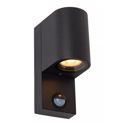 Lucide - Zaro - Lampada da parete tonda da esterno con sensore di movimento - Colore: Nero - 1 Lampadina GU10 7W - IP65 - SKU: 69803/01/30