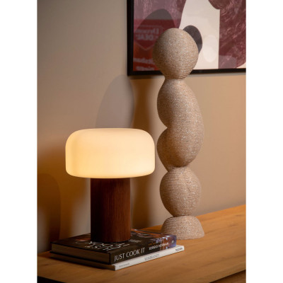  Lucide - Kenan - Lampada da tavolo con base in legno e diffusore in vetro opalino - Colore: Legno - 1 Lampadina E14 40W - IP20 - SKU: 10526/01/70 