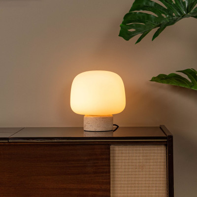  Lucide - Anston - Lampada da tavolo con base in marmo e diffusore in vetro opalino - Colore: Beige - 1 Lampadina E14 40W - IP20 - SKU: 05552/01/61 