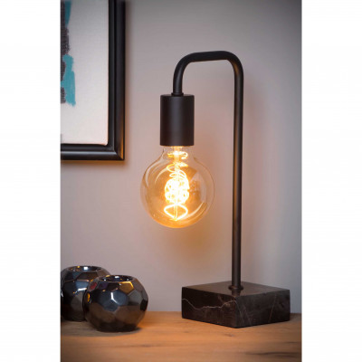  Lucide - Lorin - Lampada da tavolo con base in marmo e struttura in stile moderno in acciaio - Colore: Nero - 1 Lampadina E27 40W - 20 - SKU: 45565/01/30 