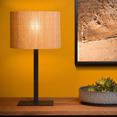  Lucide - Magius - Lampada da tavolo dal design moderno con base in metallo e paralume in rotan - Colore: Legno - 1 Lampadina E27 40W - IP20 - SKU: 03529/81/30 