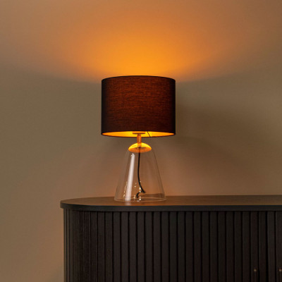  Lucide - Campana - Lampada da tavolo grande con base in vetro e diffusore in tessuto - Colore: Trasparente - 1 Lampadina E27 1W - IP20 - SKU: 34550/81/60 