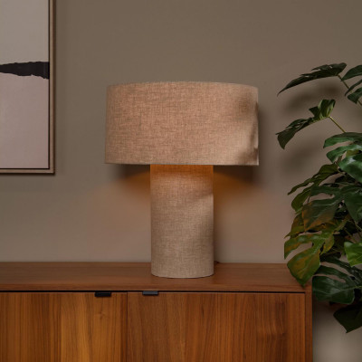  Lucide - Leeroy - Lampada da tavolo struttura grande in metallo e copertura in tessuto - Colore: Tortora - 1 Lampadina E27 100W - IP20 - SKU: 03548/52/41 