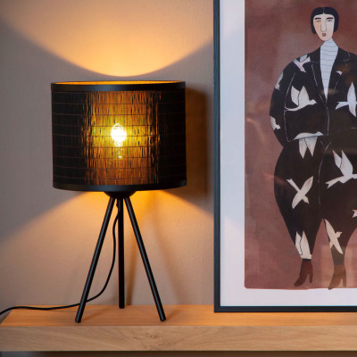  Lucide - Tagalog - Lampada da tavolo struttura in metallo e diffusore in rattan moderna - Colore: Nero - 1 Lampadina E27 40W - IP20 - SKU: 21529/26/30 