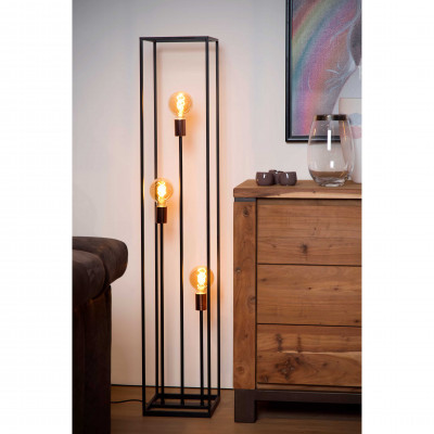 Lucide - Arthur - Lampada da terra con struttura e base in metallo con 3 diffusori design minimal - Colore: Nero - 3 Lampadine E27 60W - IP20 - SKU: 08724/03/30