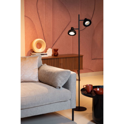 Lucide - Sensas - Lampada da terra dal design moderno in acciaio con doppio diffusore - 2 Lampadine GU10 12W - IP20 - SKU: 30797/02/