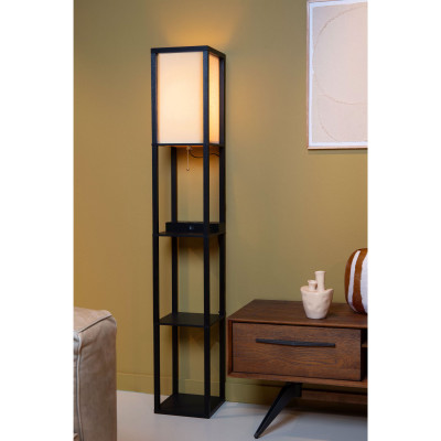 Lucide - Menno - Lampada da terra in metallo e diffusore in cotone e ricarica batterie USB - Colore: Nero - 1 Lampadina E27 60W - IP20 - SKU: 44799/81/30