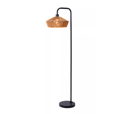 Lucide - Yunkai - Lampada da terra moderna in metallo con diffusore in rattan - Colore: Nero - 1 Lampadina E27 60W - IP20 - SKU: 10713/28/72