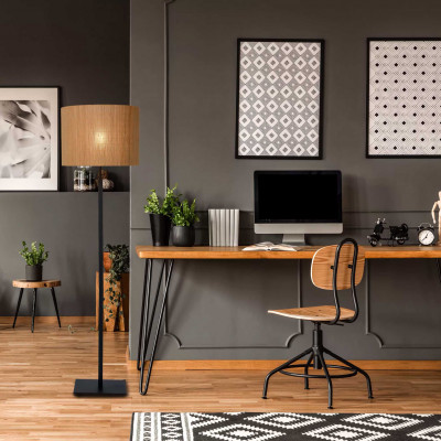 Lucide - Magius - Lampada da terra struttura in metallo e diffusore in rotan dal design moderno - Colore: Nero - 1 Lampadina E27 40W - IP20 - SKU: 03729/81/30