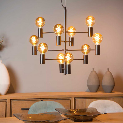 Lucide - Leanne - Lampadario a 10 bracci struttura in metallo regolabile in altezza - Colore: Nero - 10 Lampadine E27 40W - 20 - SKU: 21421/10/30