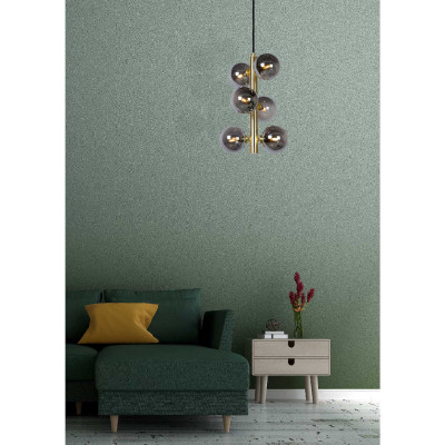 Lucide Tycho Lampadario moderno con corpo in acciaio e 6 diffusori in vetro a boccia Colore: Oro