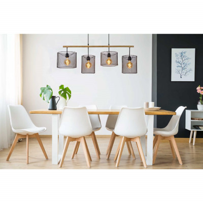 Lucide - Basket - Lampada a sospensione lineare con 4 diffusori a rete in metallo - Colore: Nero - 4 Lampadine E27 60W - IP20 - SKU: 45459/04/30