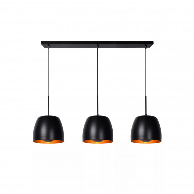 Lucide Nolan Lampada a sospensione lineare con tre diffusori dal design moderno in metallo Colore: Nero