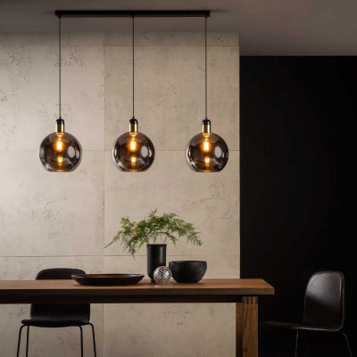 Lucide - Julius - Lampada a sospensione moderna lineare in metallo con tre diffusori in vetro - Colore: Grigio Fumè - 3 Lampadine E27 40W - 20 - SKU: 34438/03/65