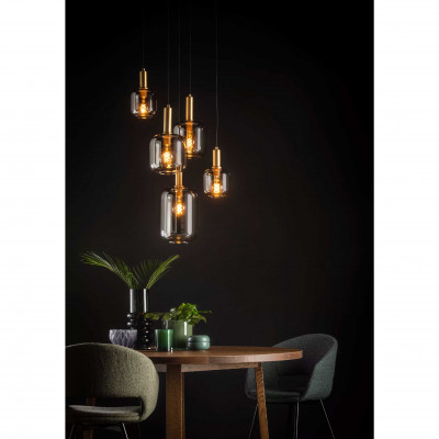 Lucide - Joanet - Lampada a sospensione rotondo dal design moderno con 5 diffusori in vetro - Colore: Grigio Fumè - 5 Lampadine E27 40W - 20 - SKU: 45494/15/65