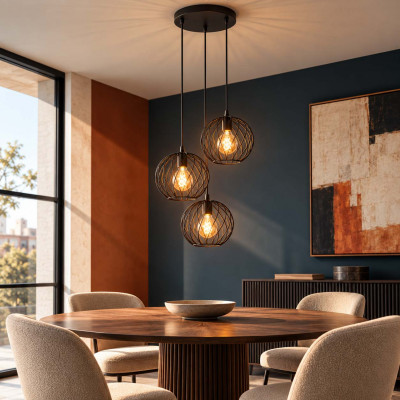 Lucide Danza Lampadario con tre diffusori pendenti in metallo dal design moderno Colore: Nero
