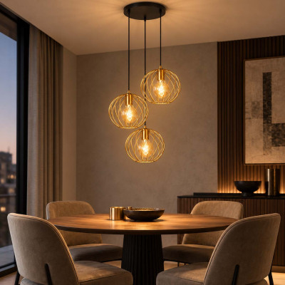 Lucide Danza Lampadario con tre diffusori pendenti in metallo dal design moderno Colore: Ottone