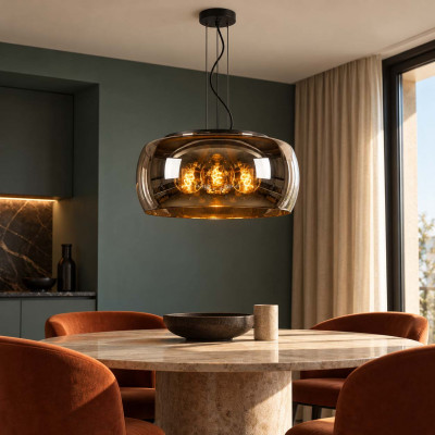 Lucide Olivia Lampadario grande in metallo con diffusore in vetro dal design moderno Colore: Grigio Fumè