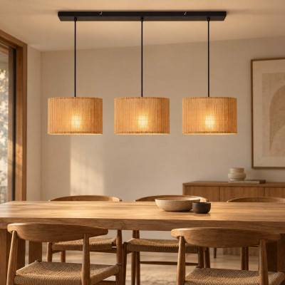 Lucide Magius Lampadario lineare con 3 diffusori in rattan Colore: Legno